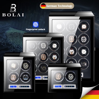 Watch Winder กล่องไม้เก็บนาฬิกาข้อมืออัตโนมัติ หน้าจอสัมผัส LCD ปลดล็อกด้วยลายนิ้วมือ แบรนด์หรู 4 6 9 12 24
