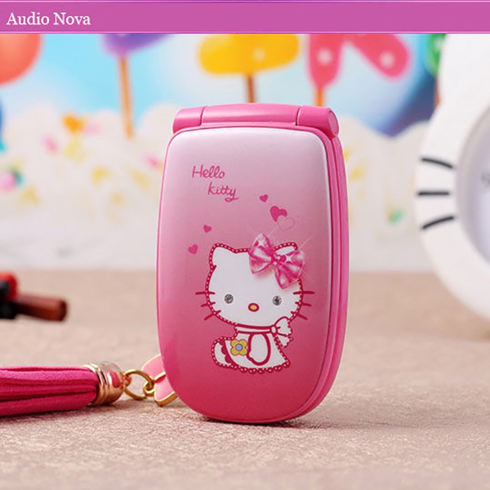 W88 Hello Kitty โทรศัพท์ฝาพับ สําหรับเด็ก ราคาถูก Mini One Sim ไฟ LED รองรับโทรศัพท์มือถือหลายภาษา