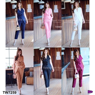 TwinsShopVip💗พร้อมส่ง TW7259 set สาวอวบ เสื้อสูท+กางเกง5ส่วน