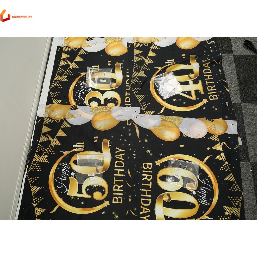 30th 40th 50th 60th ขนาดใหญ่ Happy Birthday แบนเนอร์สีดําทองวันเกิดพื้นหลังตกแต่ง 80 x 120CMZR-HL1-S