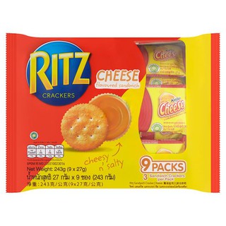 🔥สินค้าขายดี!! ริทซ์ แครกเกอร์สอดไส้ครีมรสชีส 27กรัม x 9 ซอง Ritz Crackers Cheese Filled Crisp 27g x 9 Sachets