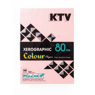 กระดาษสีถ่ายเอกสาร A4 80 แกรม สีชมพู (500 แผ่น) KTV Copy color paper A4 80 gram pink (500 sheets) KTV