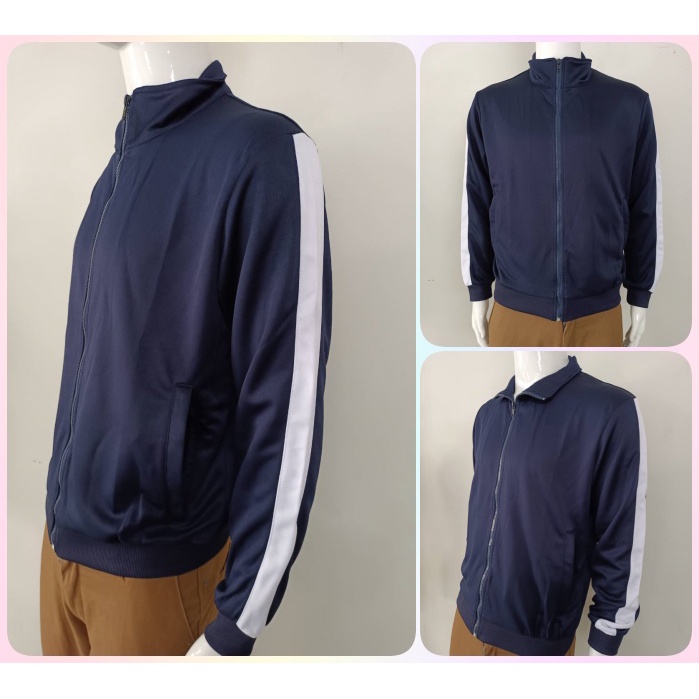 เสื้อวอร์มแขนยาว ผ้าระบายอากาศสีกรมท่า แถบแขนสีขาวใหญ่ ใส่ได้ ชาย หญิง งานผลิตในไทย ราคา ถูกที่สุด ดีลบีเคเค