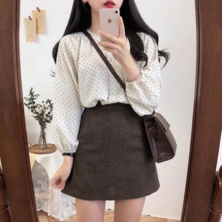 เสื้อเชิ้ตผู้หญิงแขนยาว แฟชั่น เสื้อทํางาน ลายจุด ใหม่