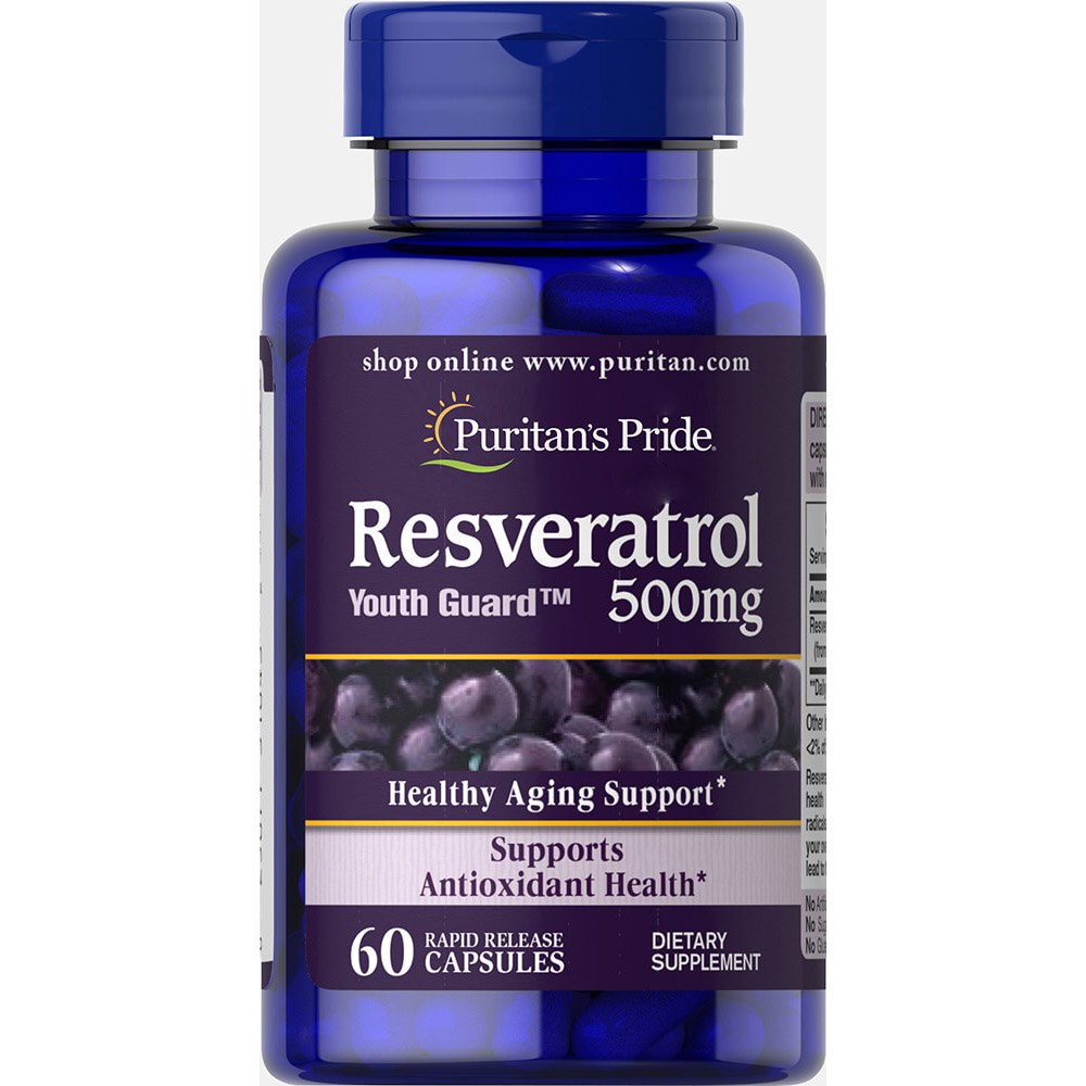 Resveratrol 500 mg แบรนด์ Puritan's Pride วิตามินนำเข้า มาตรฐาน FDA สหรัฐอเมริกา Exp. 3/21
