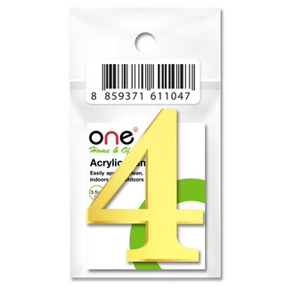 ตัวเลขอะคริลิค "4" 2มม. ทอง 2 ชิ้น/ชุด ONE Acrylic numbers "4" 2 mm. Gold 2 pieces / set ONE