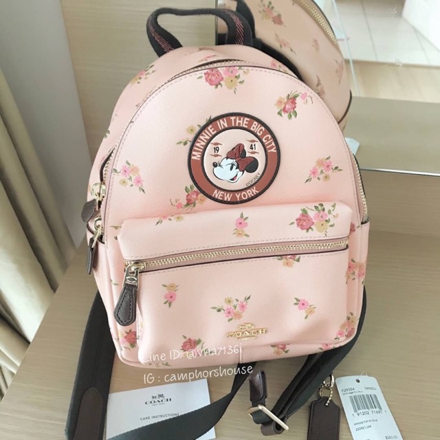 🌟พร้อมส่ง🌟 Coach Disney Minnie Floral Charlie Backpack Limited Edition Vintage Pink กระเป๋าเป้ สะพายหลัง
