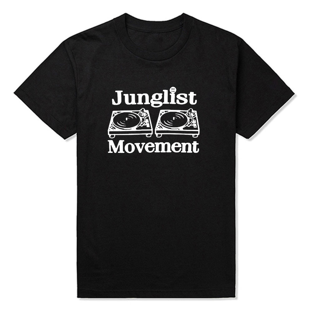 เสื้อยืดกลองและเบส Clubbing Turntables Decks เพลง DNB Man Junglist การเคลื่อนไหว s ผู้ชาย O คอ Mens 