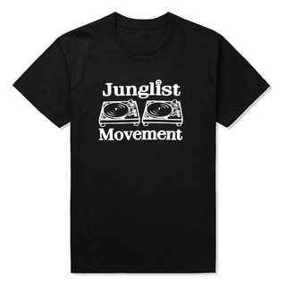 เสื้อยืดผ้าฝ้ายพิมพ์ลายขายดี เสื้อยืด ผ้าฝ้าย พิมพ์ลาย DNB Man Junglist Movet Drum and Bass Clubbing Turntables Decks Mu