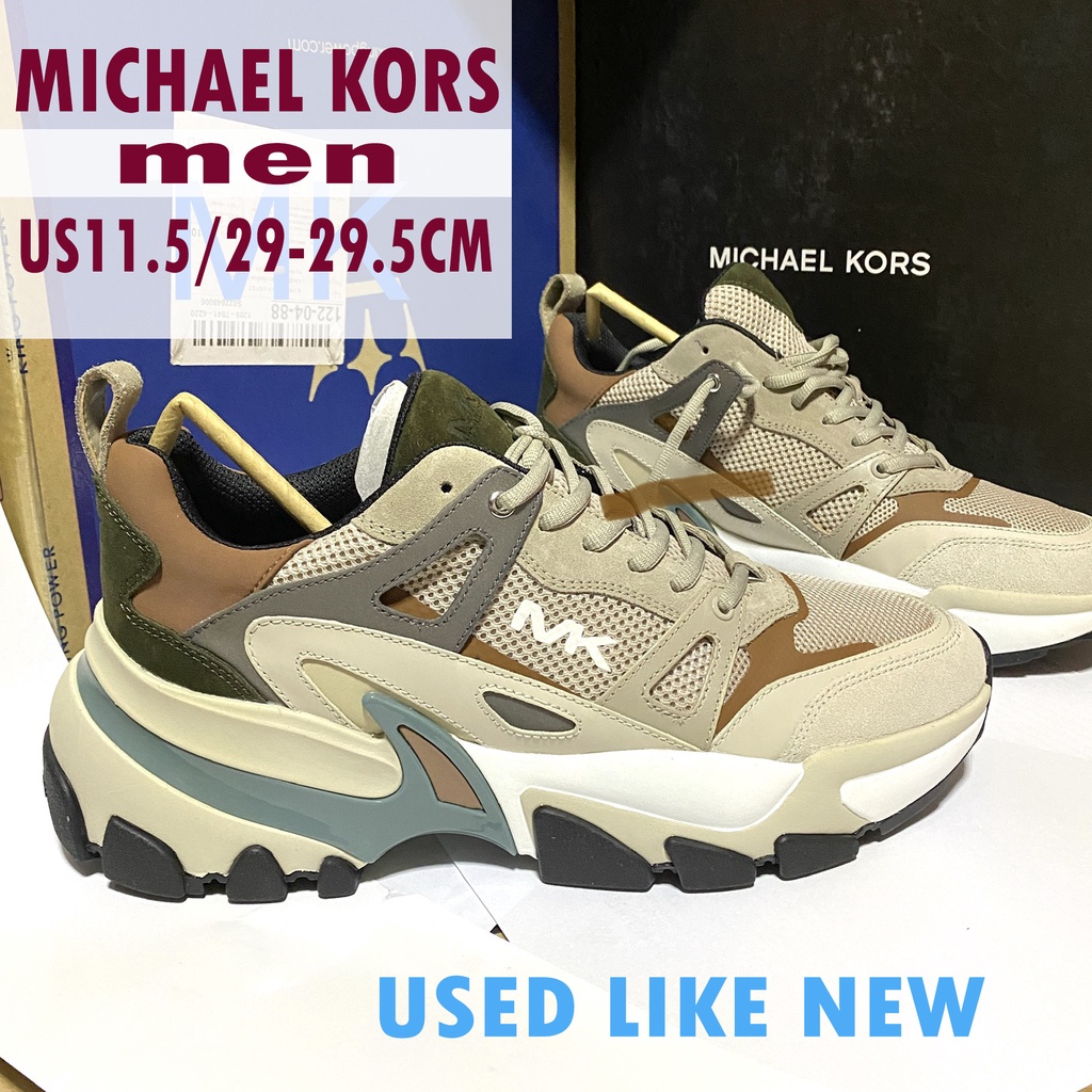 รองเท้าผ้าใบผู้ชาย MICHAEL KORS ไซส์ US11-11.5  MK ไมเคิล คอร์ sneaker รองเท้ากีฬาแฟชั่น สีน้ำตาลเบจ