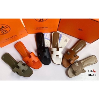 รองเท้าแตะ Hermes Sandals หนังวัวแท้ผสม box set