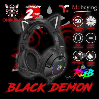 รับปรกัน 2 ปี Onikuma K9 Black Demon Gaming Headset หูฟังเกมมิ่ง หูฟังหูแมว หูฟังมีไฟ RGB ไมโครโฟนตัดเสียงรบกวน