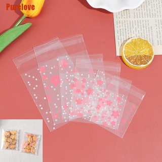 (Purelove) ถุงพลาสติกใส่คุกกี้ ลายจุด ดอกซากุระ 100 ชิ้น /