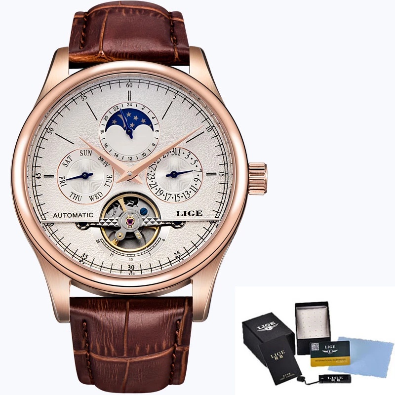LIGE 2022 ผู้ชายนาฬิกาแบรนด์ชั้นนำบุรุษนาฬิกาจักรกลอัตโนมัติ Tourbillon โครงกระดูกนาฬิกาผู้ชาย