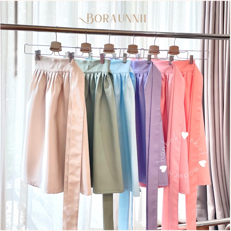 🍒[BORAUNNII] ✨เฉพาะกระโปรงฮันบก ความยาวเข่า กระโปรงจีบน่ารัก Modern Hanbok