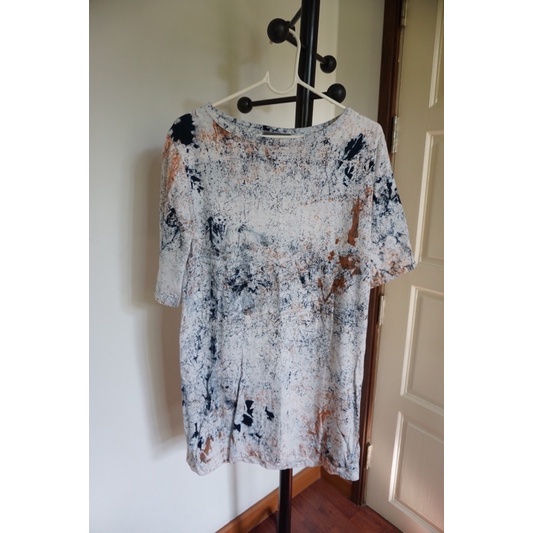 Marble pattern long shirt / mini dress