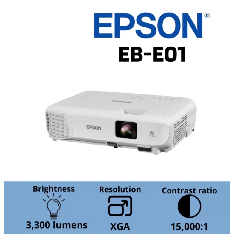 โปรเจคเตอร์ Epson EB-E01ความละเอียดระดับ XGA (1024x768 px) และความสว่าง 3,300 ลูเมน