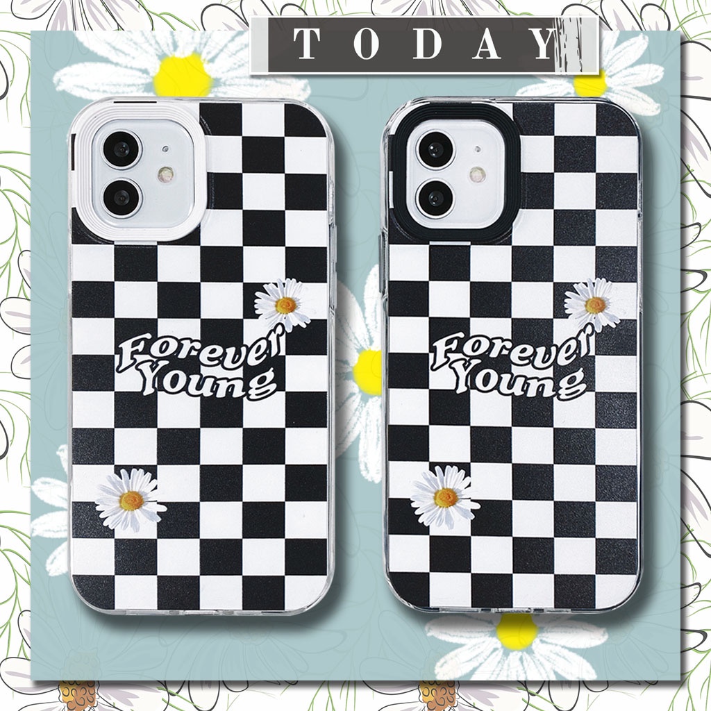 2 in 1 เคสโทรศัพท์มือถือหนา กันกระแทก ลายดอกเบญจมาศ สีดํา สําหรับ iphone case 6 6s 7 8 plus XR 11 12 pro max 13
