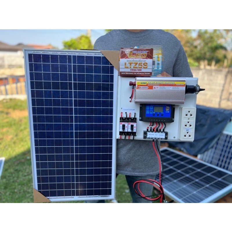 ชุดนอนนา พลังงานเเสงอาทิตย์ ชุดโซล่าเซลล์สำเร็จรูป ชุด 12V1000W  พร้อมเเผงโซล่าเซลล์30W เเบตเตอรี่5A
