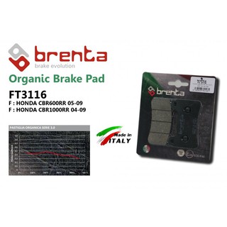 ผ้าเบรคหน้า Brenta ORGANIC CBR600RR Y05-09, CBR1000RR Y04-0962AONBT3116