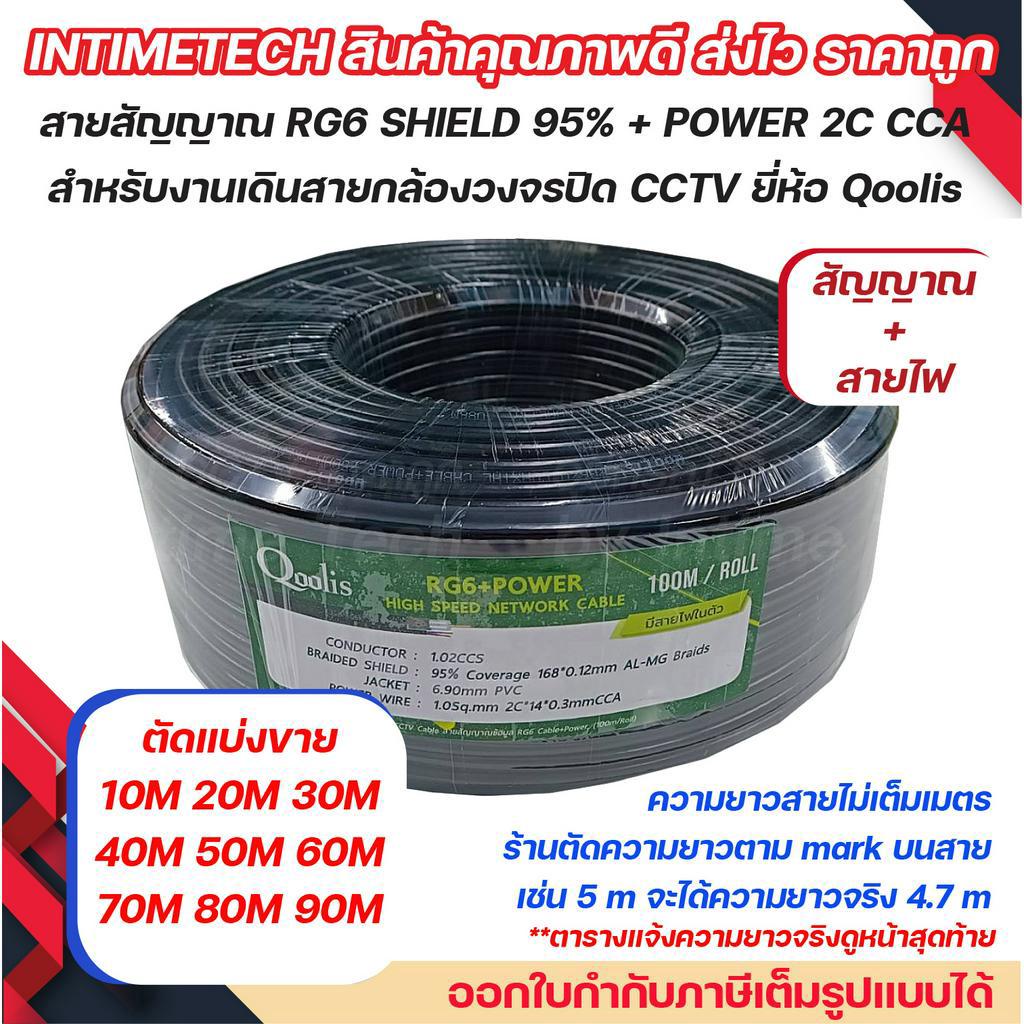 (ตัดแบ่งขาย 30m-40m) สาย RG6 95% Shield + สายไฟ Power 2C CCA ยี่ห้อ Qoolis สำหรับงานกล้องวงจรปิด CCTV