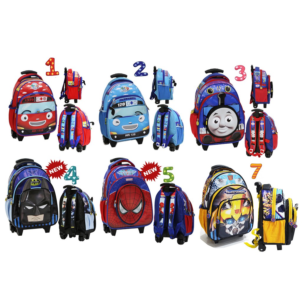 กระเป๋ารถเข็นสําหรับ Boys Kindergarten / PG / PAUD Complete Waterproof Sponge Coin Pocket (ROBOT - CAR BUS - DINO - TRAIN)