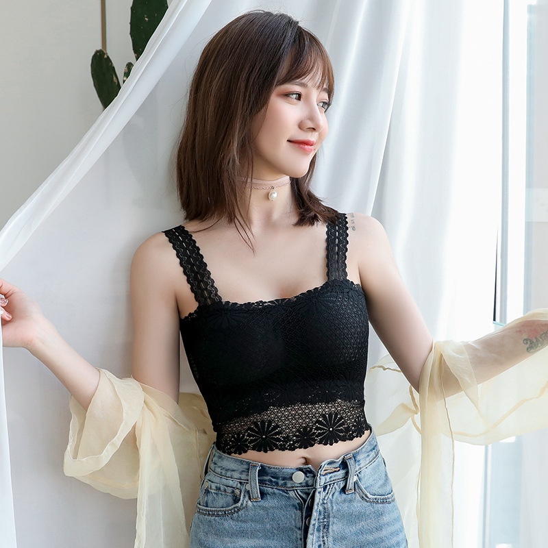 สินค้าพร้อมส่างจากไทย LoveIs Bra (N634)เสื้อครอปลูกไม้ ผ้านิ่มยืด ใส่สบาย เสริมฟองน้ำ