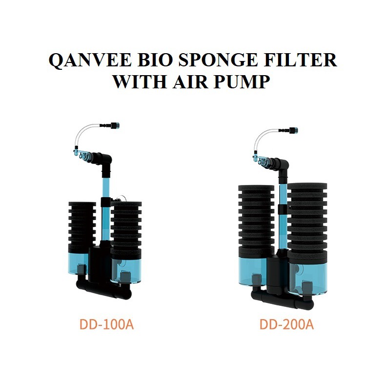 Qanevee Bio Sponge Electric Filter DD100A DD200A [รับประกันท้องถิ่น 6 เดือน] พร้อมอุปกรณ์เสริมตู้ปลาปั๊มลมในตัว