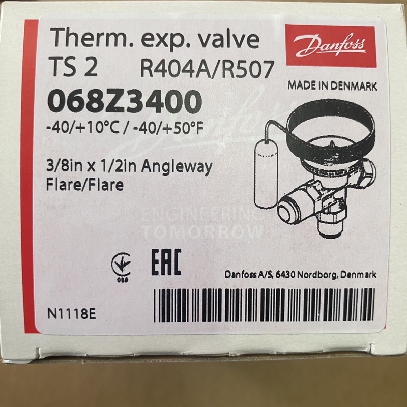 Danfoss 068Z3400 Thermostatic expansion valve, T 2, R404A/R507A