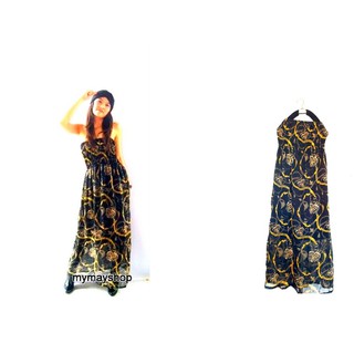 =SALE = Golden chain maxi dress maxi dress เกาะอกชีฟองสม๊อคอก