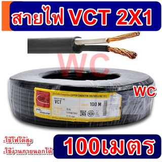 PKS สายไฟหุ้มฉนวน 2ชั้น VCT 2x1 ความยาว 100เมตร  ทนกำลังไฟสูง สายไฟใช้ภายนอกได้ VAT