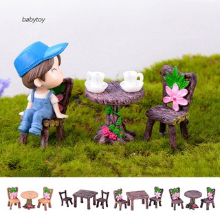 BBTY_3Pcs/Set Cute Table Chair Micro Landscape Ornament Fairy Garden Miniature Decor