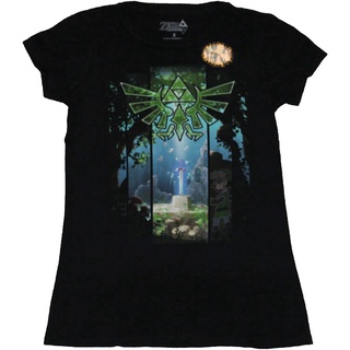 แขนสั้นcrew necksplatoon game การ์ตูน เกมส์ญี่ปุ่น Nintendo Legend Of Zelda Girls Juniors T-Shirt - Sword Stone Under Tr