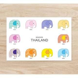 Postcard โปสการ์ด ลายช้าง 10 ตัว (4x6 นิ้ว)