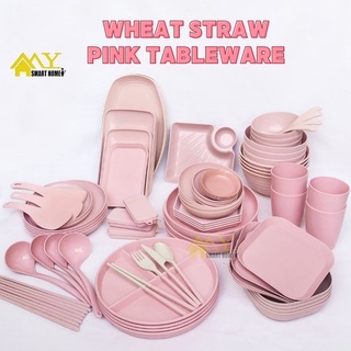 【พร้อมส่ง】Pink Bowl Plate Tableware ชุดจาน ตะเกียบ พลาสติก สีชมพู สไตล์นอร์ดิก ของใช้บนโต๊ะอาหาร  ถ้วยจาน จานชาม จานฟางข้าวสาลี จานใส่อาหาร จานโต จาน ชุดจานชาม ชุดช้อนซ้อมตะเกียบ ช้อนส้อมตะเกียบ  ชาม จาน ช้อน ถ้วย 粉色餐具 小麦秸秆餐具
