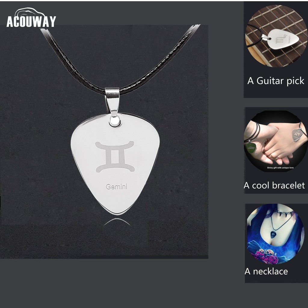 Gemini zodiac Guitar Pick Necklace pendant Stainless Steel zodiac Necklace bracelet birthday christm