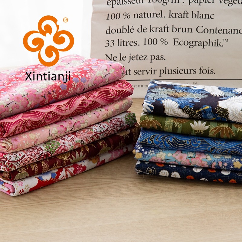 ผ้าฝ้ายบรอนซ์พิมพ์ญี่ปุ่นผ้าสําหรับบ้านกิโมโนมือเย็บผ้าวัสดุ50x145เซนติเมตรทีเจ1023
