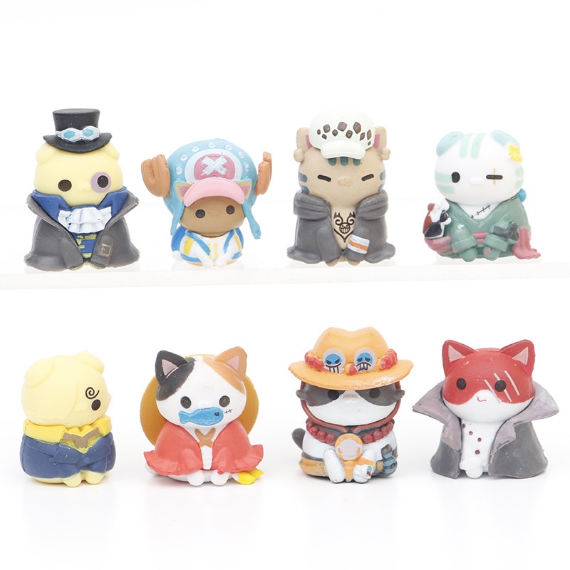 8 ชิ้น / ถุง โมเดลตุ๊กตา One Piece Cat อะนิเมะ ฟิกเกอร์ Luffy Zoro Chopper คอสเพลย์ โมเดล ฟิกเกอร์