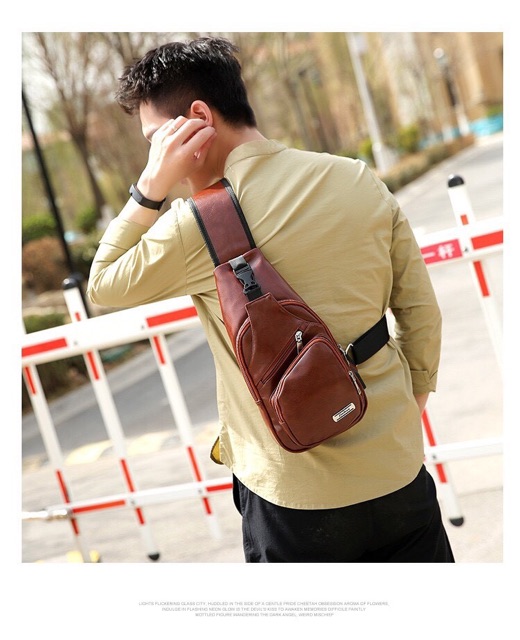 ฟรี!!สายชาร์ตUSB กระเป๋าสะพายหนังผู้ชาย Compact leather bag F063 #4