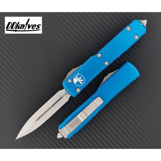 มีดออโต้ Microtech Ultratech D/E OTF Automatic Knife Stonewash Blade, Blue Handles (122-10BL)