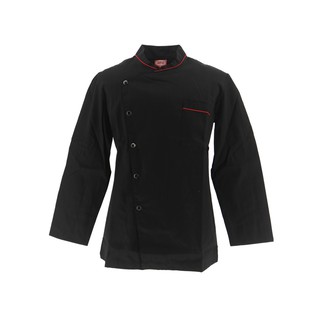 🔥HOT🔥 เอโร่ เสื้อกุ๊กแขนยาวดำ แต่งกุ๊นคอ/กระเป๋า Size M aro Chef Uniform C1543-1K Black/Red Size M