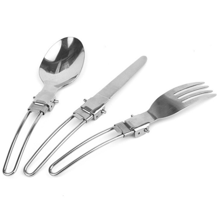 Three-piece folding spoon ช้อนสนาม ช้อนแคมป์ปิ้ง ช้อนตั้งแค้มป์และเดินป่า อุปกรณ์ครัวสำหรับแคมป์  ช้
