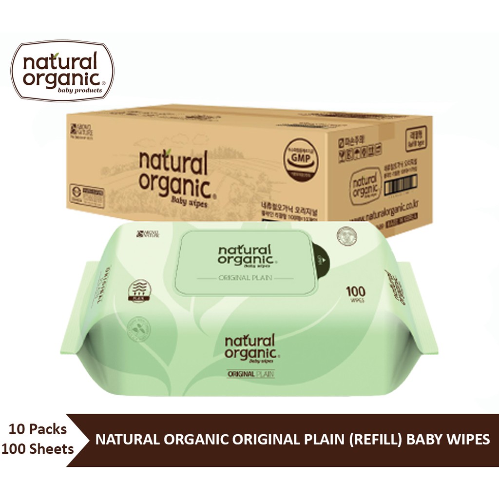 Natural Organic, Original Plain Baby Wipes (Refill Type,10*100 sheets) ทิชชูเปียกออแกนิค เนเชอรัลออแกนิค ขนาด 100 แผ่น