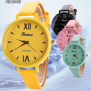 Freshot Candy Color แฟชั่นสาวหวานผู้หญิงอัญมณีแบบหยาบ ๆ หนัง Quartz Analog นาฬิกาข้อมือ