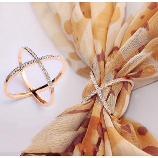 Multifunctional Scarf Buckle Ring, Alloy Crystal Cross Hollow Scarves Buckle, Fashion Scarf Ring Holder Clip Hot