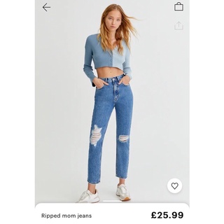 PB⏸PULL&amp;BEAR RIPPED MOM JEANS กางเกงยีนส์ขายาวทรงmomเอวสูงแบรนด์