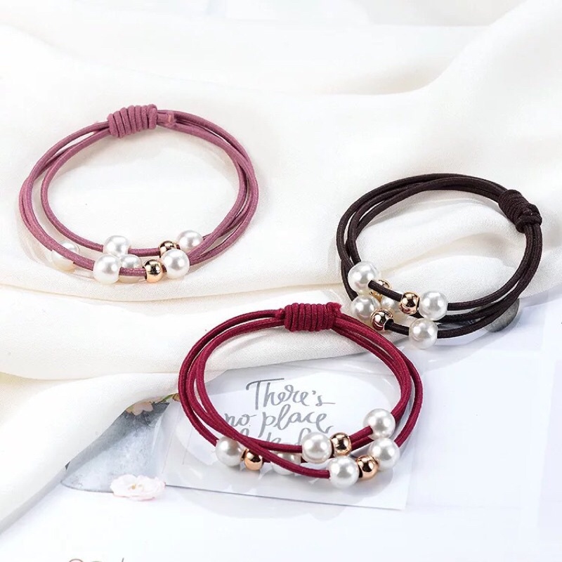 365mallshop  PP53 (ร้านไทย) หนังยางรัดผมเกาหลีสไตล์เกาหลีไข่มุข ความยืดหยุ่นสูง ยางรัดผม - รูปที่ 2