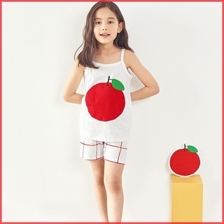 [UNIFRIEND] Kids Pajamas Girls Sleepwear Clothes Set Home Wear, String Sleeveless 100% Organic, Girls Pyjamas Nightwear (Check Orange Red)