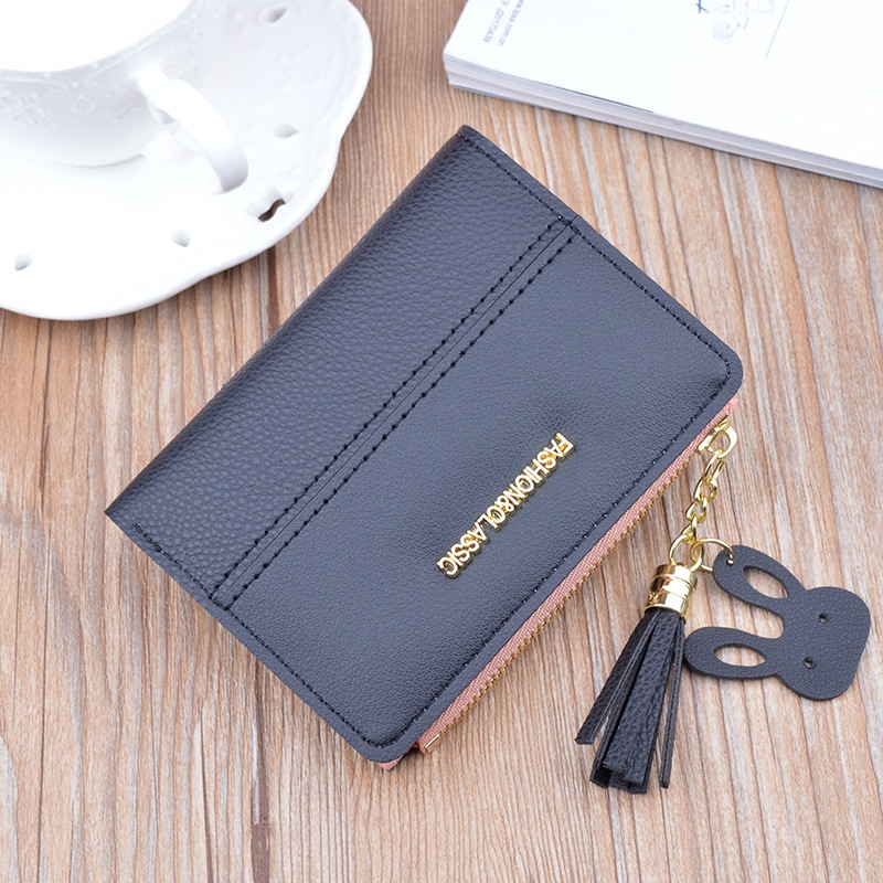 MINI GIVETHA ผู้หญิง FOLDING WALLET WA544B5 SMALL THIN หนังสีดํา สล็อตสั้น TEENAGE SIMPLE CUTE BRAND