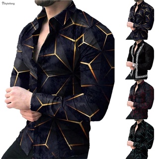 STYLEF-~Men Long Sleeve Slim Fit Button Down Shirts Floral Casual Muscle T-shirt Tops Formal Black and White Long Sleeve Shirt-【STYLEF-Fashion】